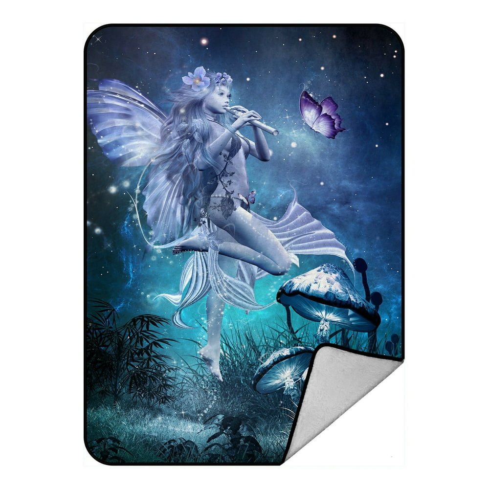 ECZJNT Fairytale scene fairy playing flute magic butterfly mushrooms
