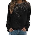 thumbnail image 1 of AherBiu Chandails à Col Rond pour Femmes Manches Longues Imprimé Brillant Printemps Décontracté Ample Chandail Pailleté Hauts, 1 of 4