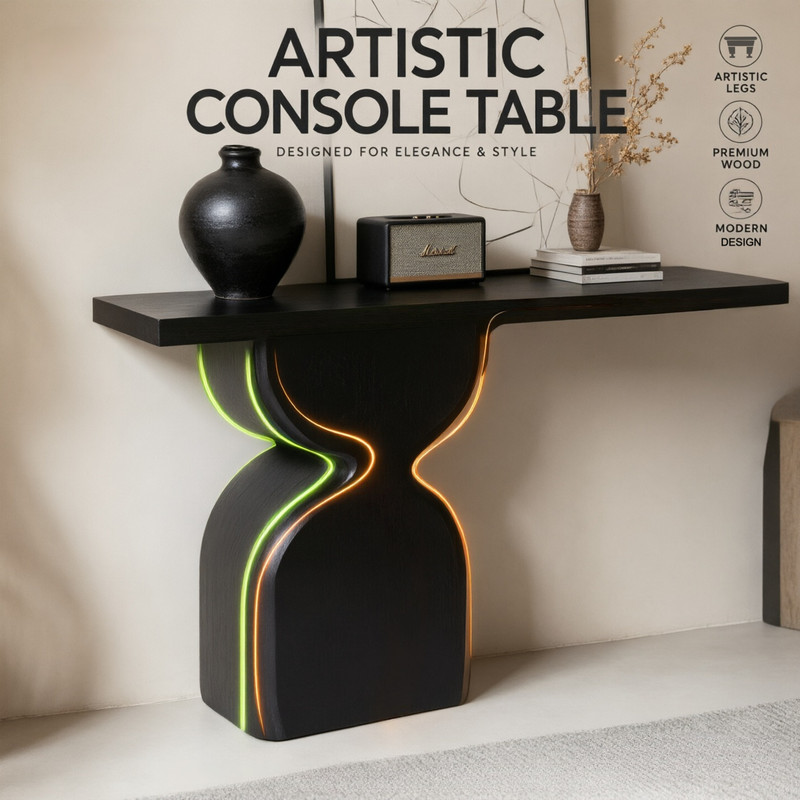 47.24" Modern Console Table, Accent Sofa Side Table with Two Sculptural Legs, Entryway Display Table with Wood Veneer Finish