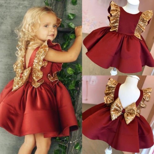 Robe de Princesse à Sequins pour Bébé Fille Robe de Fête de Mariage