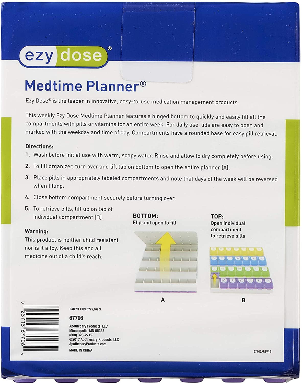 Ezy Dose Weekly 7-Day Medtime Medicine Pills Organizer, XL, 4 Pack