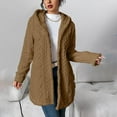 thumbnail image 4 of Levmjia Women Hooded Coat Fall Winter Warm Fashion Solid Color Long Sleeve Button Cardigan Casual Plush Tops Daily Wear Work Holiday, 4 of 9