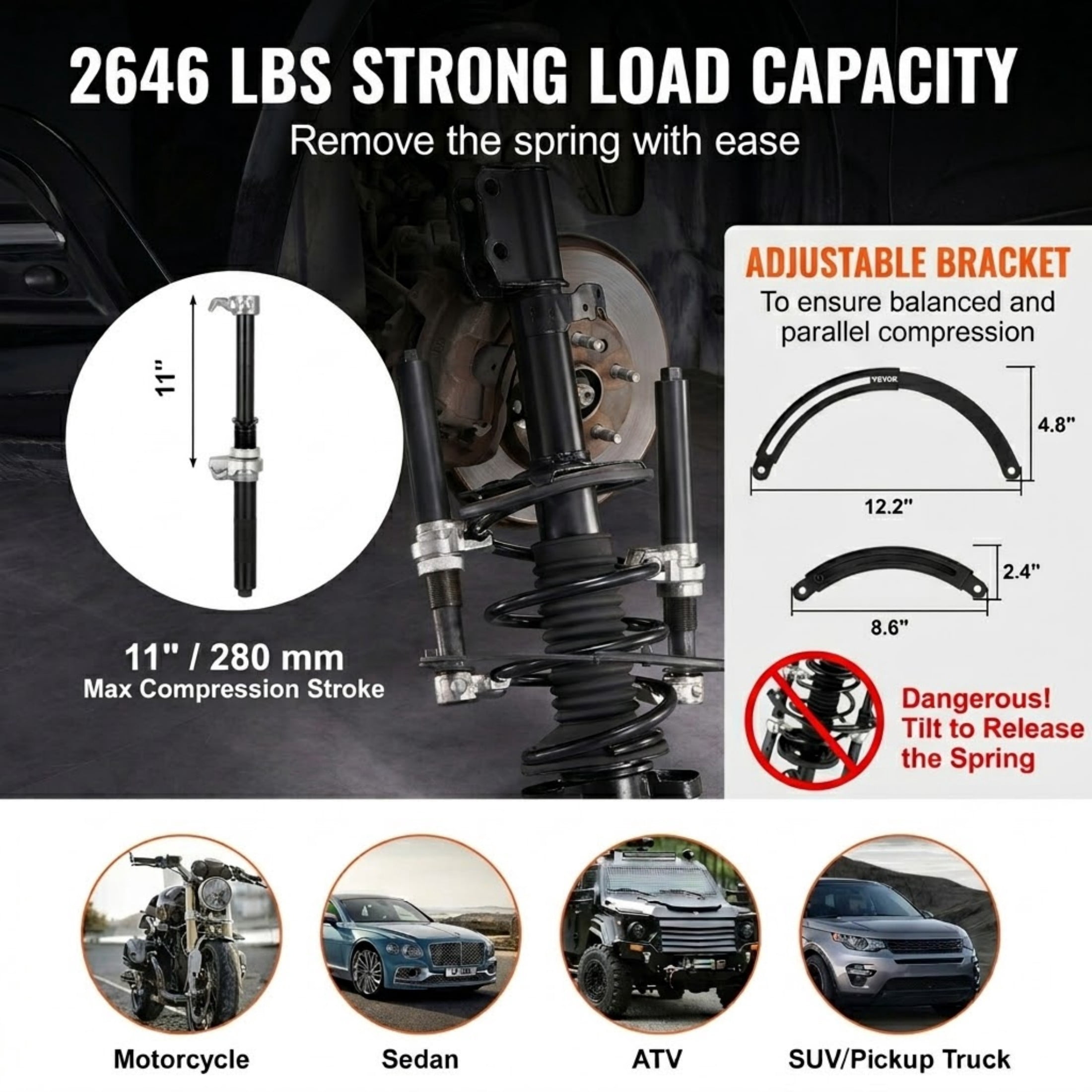 2-Piece Heavy Duty Macpherson Strut Spring Compressor Tool Set, 2646 lbs Capacity Coil Spring Compressor with Safety Bracket and Case for Cars, Trucks, ATV, UTV
