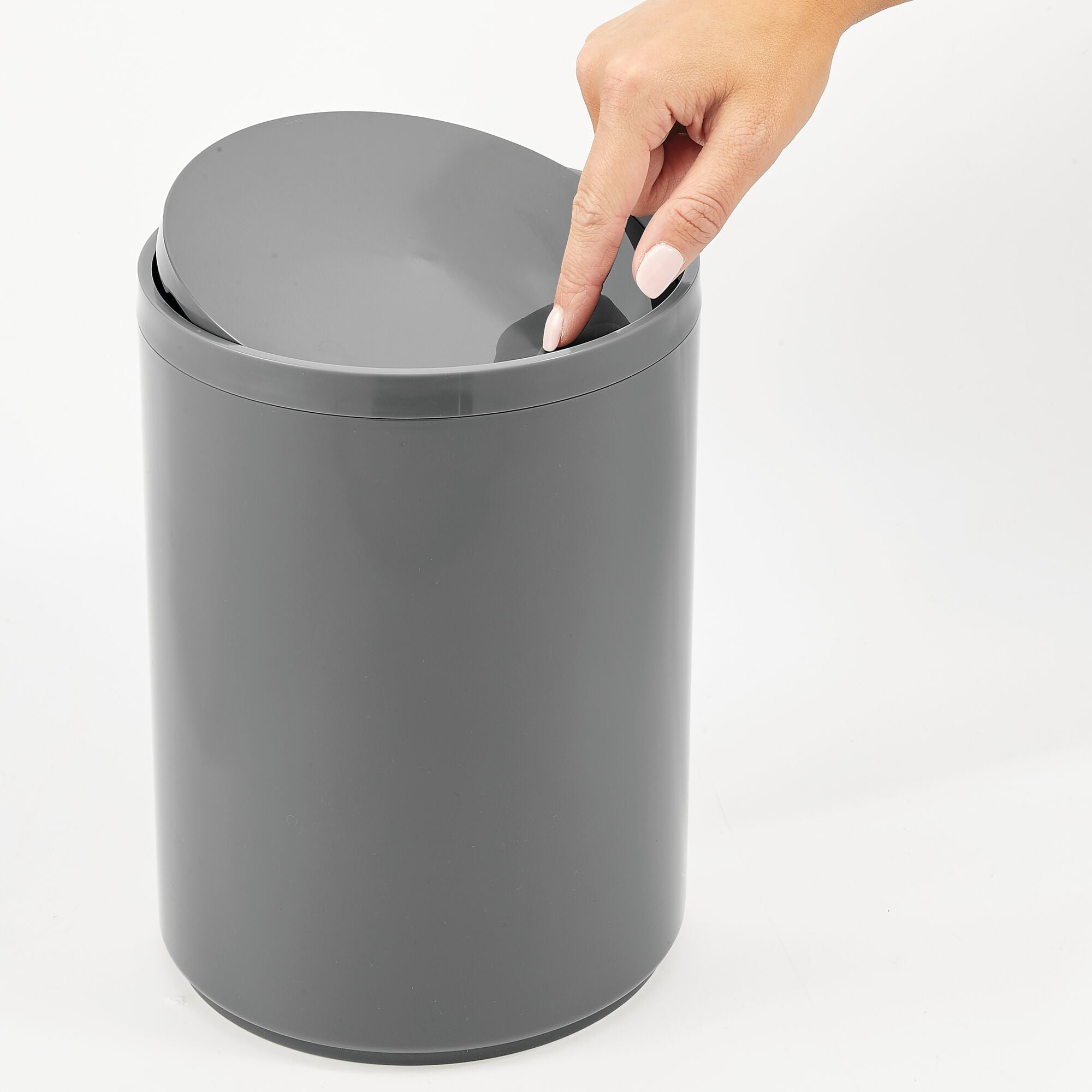 mDesign Plastic Small Round 1.7 Gallon Trash Can with Swing Lid - Charcoal Gray