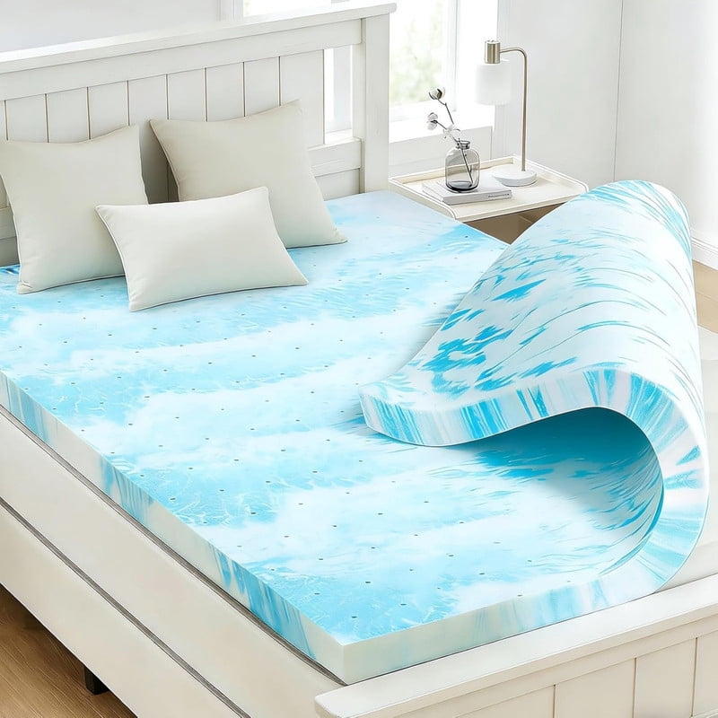 Kelno 4 Inch Memory Foam Mattress Topper with Cooling Gel Twin Size Bed Comfort Supportive Bed Pad, CertiPUR-US Certified