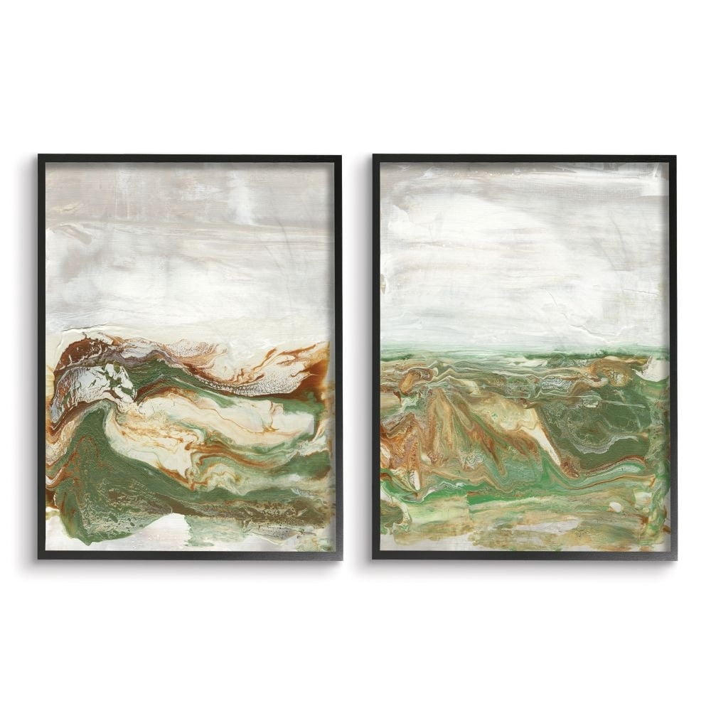 Stupell Industries Abstract Paint Fluid Green Brown Design Graphic Art Gray Framed Art Print Wall Art Set of 2, 16x20, by Lila Bramma
