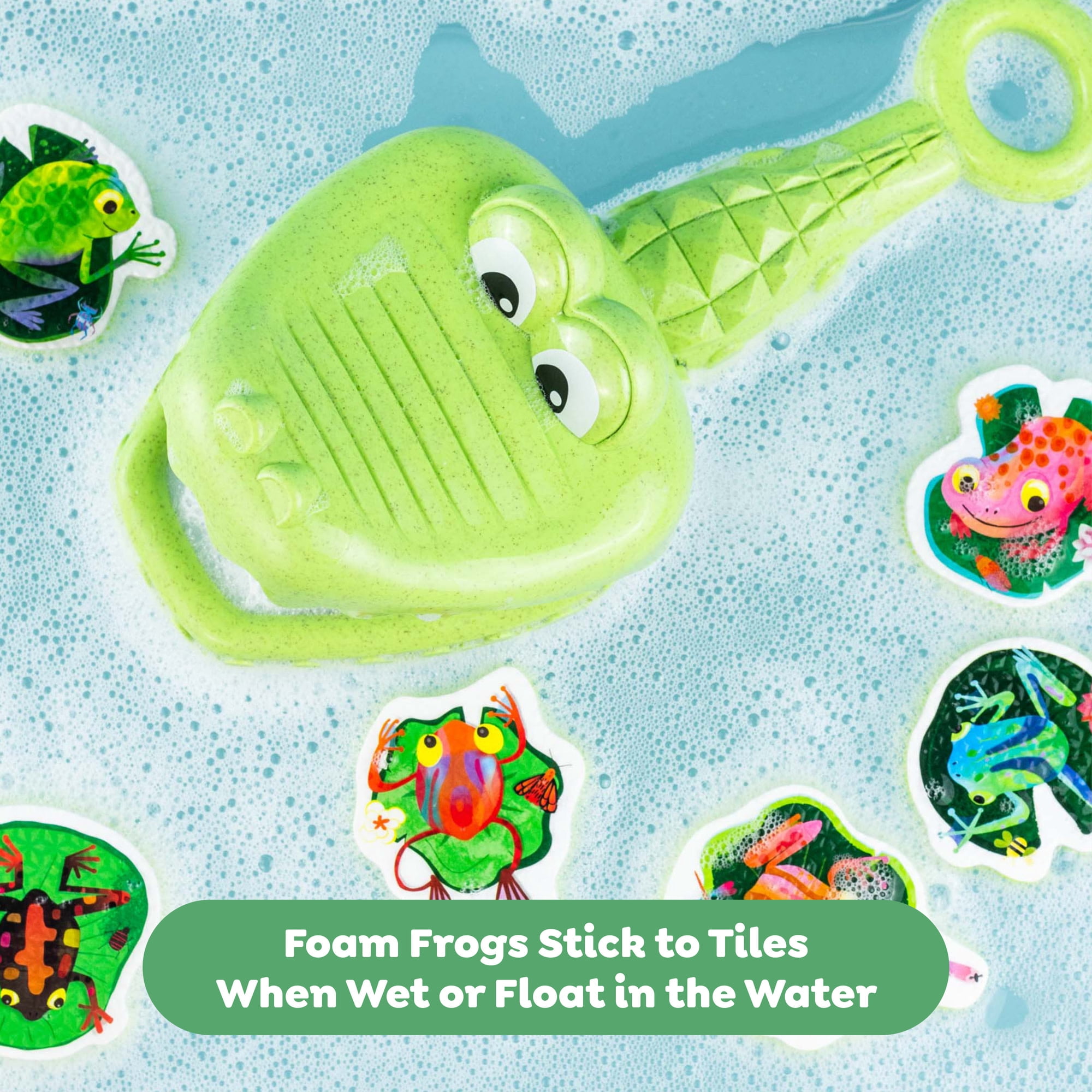 Tiger Tribe Croc Chasey ECO Bio-Plastic Fun Bath Toy for Toddlers - Catch & Scoop Frogs with Snappy Crocodile Mouth - Ages 2+