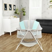Dream On Me Karley Bassinet in Blue and Grey, Quick Fold and Easy to Carry, Large Storage Basket