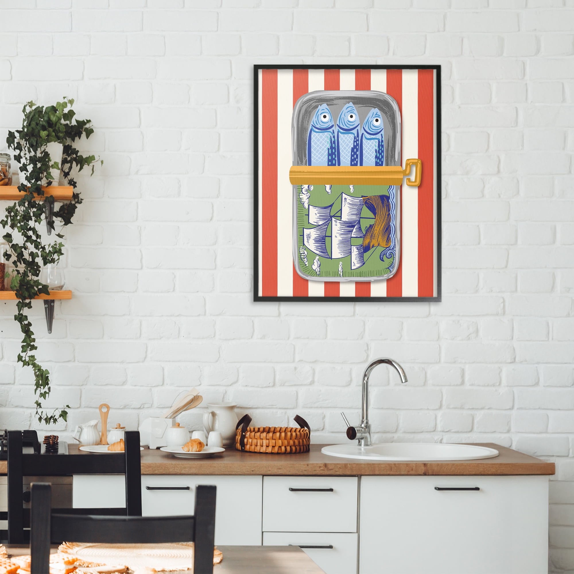 Stupell Industries Sardines with Antique Ship Black Framed Giclee Art, design by Arrolynn Weiderhold