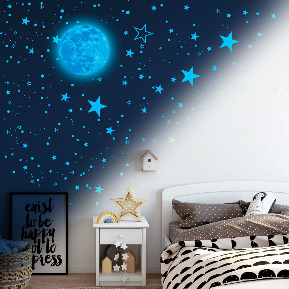 Glow in the Dark Moon Stars Home Wall Ceiling Decal Plastic Stickers Baby Kids 