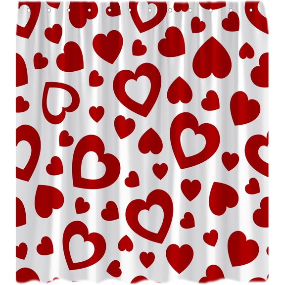 Valentine''s Day Shower Curtain Romantic Red Heart Sweet Love Sweetheart Wedding Lover Modern Bath Curtain with Hooks