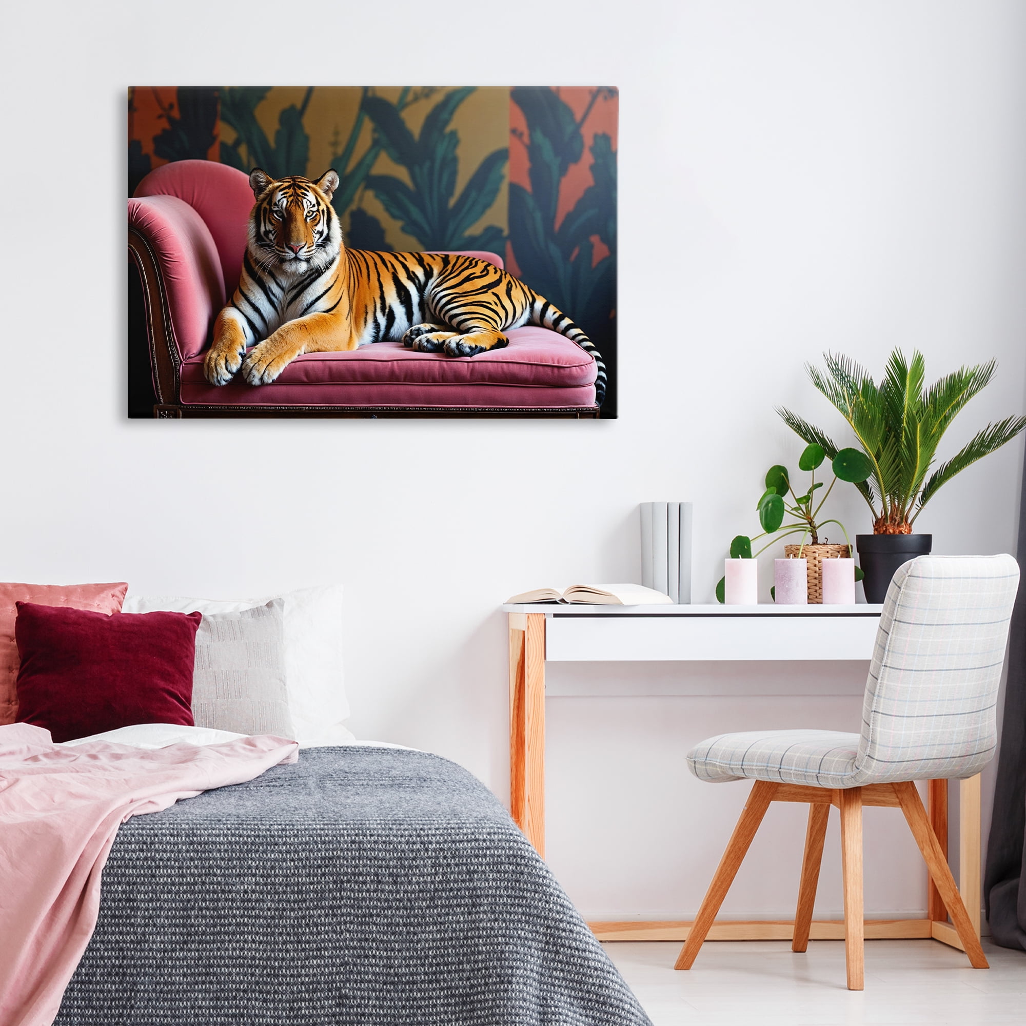 Exotic Tiger Lounging Canvas Wall Art, design by Lettered and Lined
