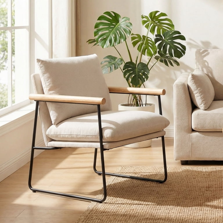 Vinform Modern Accent Chair with Removable Cushion, Milk White photo 7