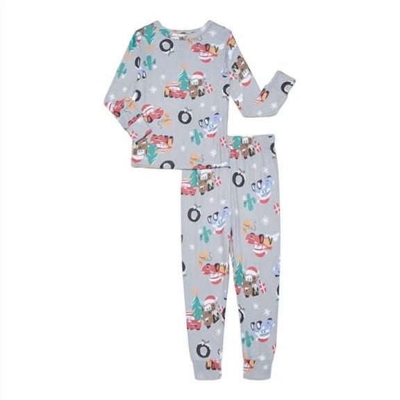 Disney Cars Grey Christmas Snug Fit Top and Pants Pajamas - 2T