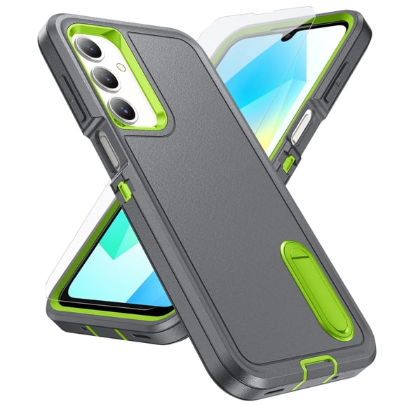 Heavy Duty Phone Case compatible with Samsung Galaxy A16 5G, Glass Screen Protector, Military Grade Full Body Protective Cover with Kickstand