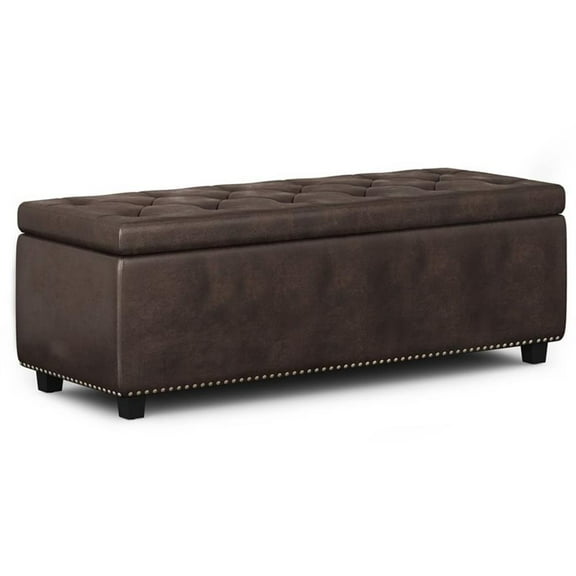 Trent Home 48" Faux Leather Upholstered Rectangle Ottoman in Distressed Brown