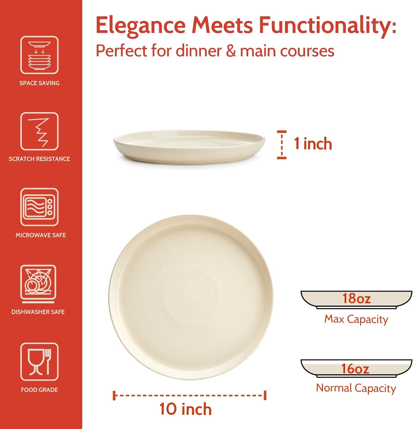 Porcelain 7.4 Inch Dessert Plates Set of 6 - White Salad Modern Appetizer Plates - Dishwasher, Microwave, Oven Safe, Smooth Glaze, Scratch Resistant