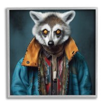 Stupell Industries Raccoon with Stylish Jacket Animals & Insects Painting Gray Framed Art Print Wall Art, 12 x 12