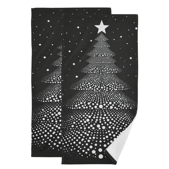 White Dot Christmas Tree Hand Towel Absorbent Bath Towels for Bathroom Sports Gym 28" x 14" Set of 2