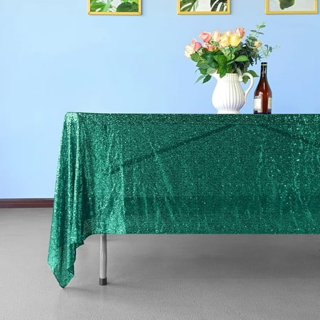 

Trimming Shop 70 x 144 - Rectangle Sequin Tablecloth Glitter Sparkly Table Cover for Home & Dining Party Decoration Emerald Green - 5pcs