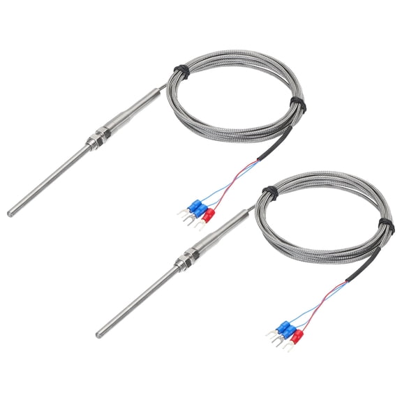 2pcs PT100 RTD Thermocouple Stainless Steel M8 Temperature Sensor -50 to 1300C 10ft 5x100mm