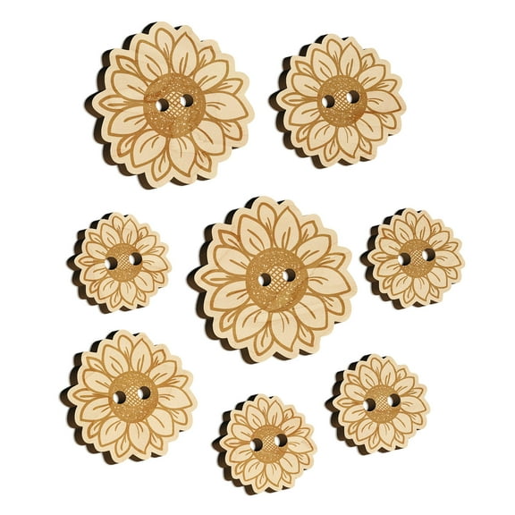 Cute Sunflower Doodle Wood Buttons for Crochet Knitting Sewing DIY Craft - 1.00 Inch Medium (7pcs)