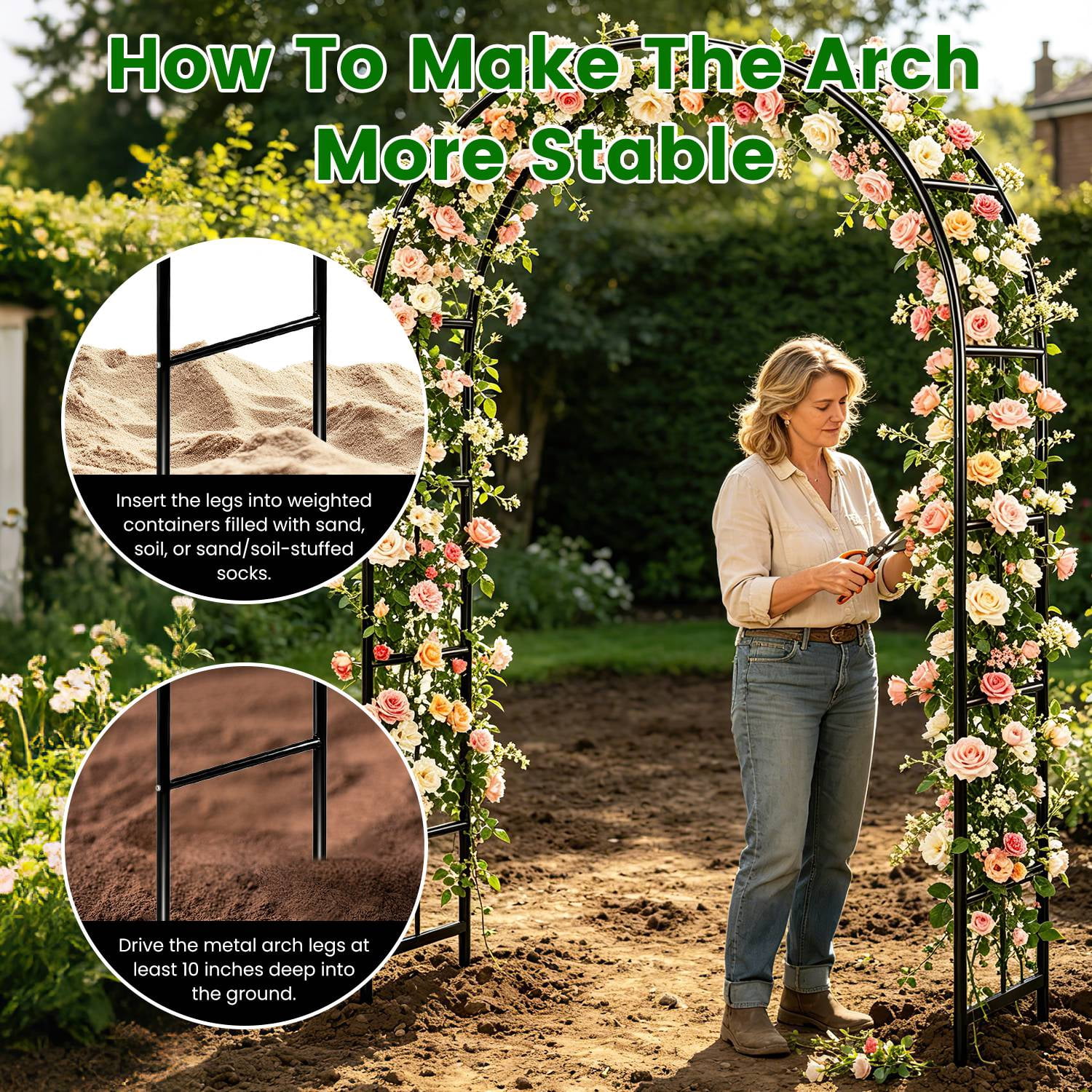 Freestanding Metal Trellis Arch Multi-Size Adjustable Modular Pipe Design, Black Iron Frame Segmented Assembly for Garden Climber Patio Wedding Decoration