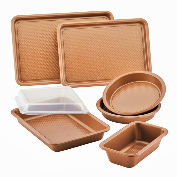 Ayesha Curry Bakeware Nonstick Cookie Pan, Loaf Pan, and Cake Pan Set, 7-Piece, Copper