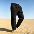 thumbnail image 4 of Men's Linen Jogger Pants, Elastic Waist with Drawstring, Casual Tapered Trousers with Cuffed Ankles Black M, 4 of 6