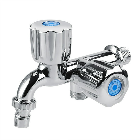 Nimomo Robinet d'eau Robinet d'eau Durable Galvanoplastie Plastique Machine à Laver Robinet d'eau Froide Évier Bassin Robinet d'eau avec Double Bec et poignée G1/2(Une)