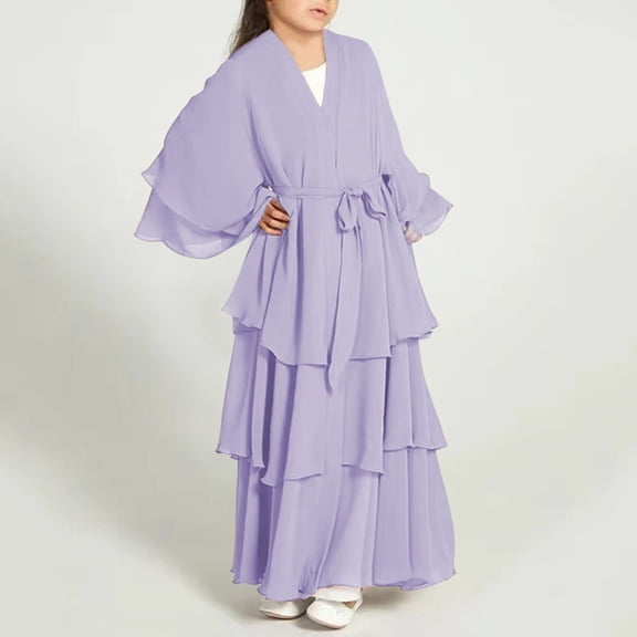 XXWXYD Girls Musli𝗆 𝖨slamic Dress for Children Chiffon Abaya 𝖣ubai Kaftan Prayer Dress Full Length Robe, Modest Traditional Casual Daily Wear for Kids 𝖨slamic Dress