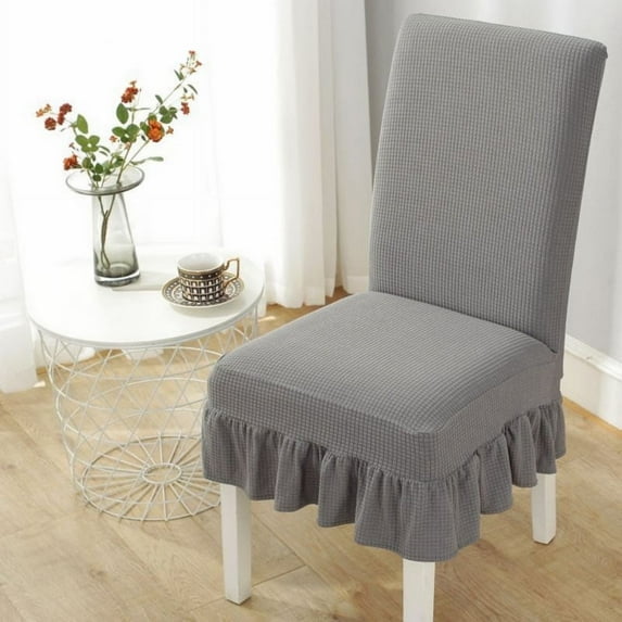 Mictong checkered dining chair cover with skirt edge, universal elastic dining chair cover, detachable chair cover, suitable for kitchen, wedding, banquet, 4 piece, Gray