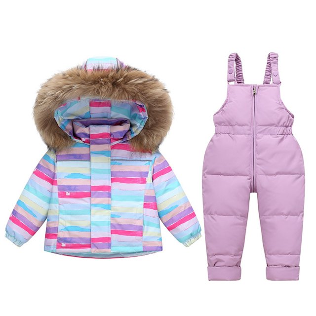 Children Overalls Down Jacket 2 Piece Set for Winter Outerwear Ski Suit