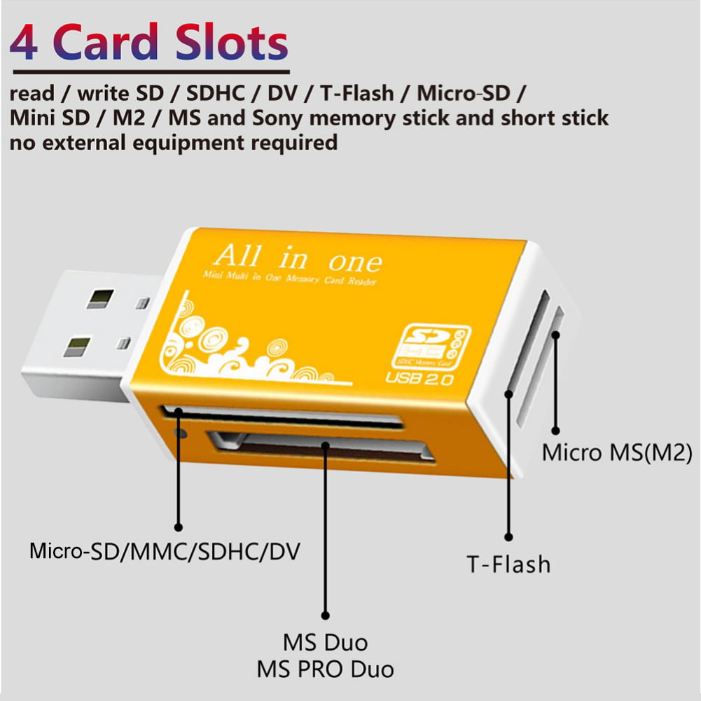 Lector de tarjetas de memoria múltiple USB2.0 4 en 1 para SD/SDHC/Mini  SD/MMC/TF (Rojo)