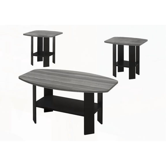 Grey and Black Laminate 3-piece Living Room Table Set | Ample Space & Rounded Shape