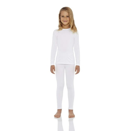 - Rocky Girl's Smooth Knit Thermal Underwear 2PC Set Long John Top and Bottom Pajamas (XS, White)