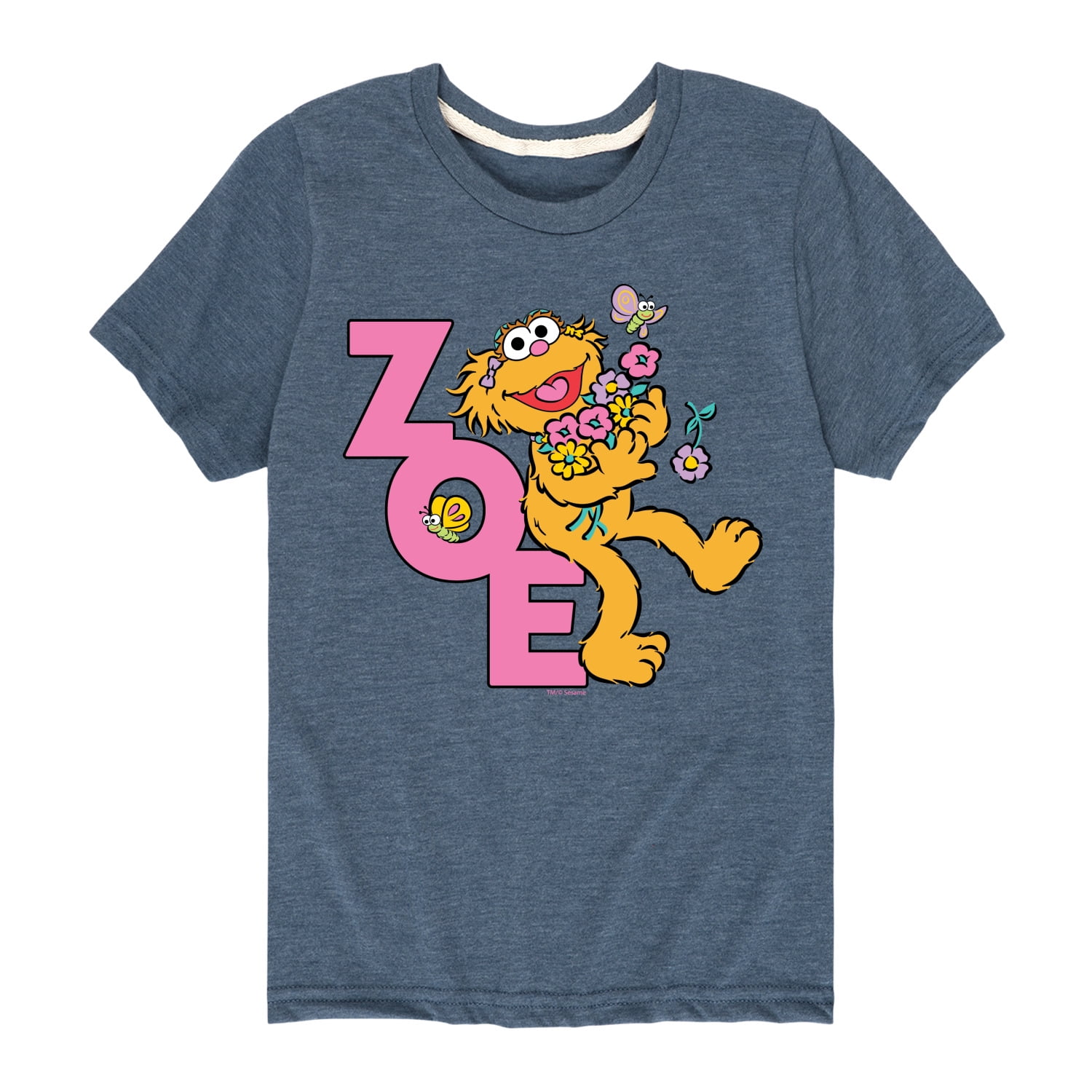Sesame Street - Zoe With Flowers - Toddler and Youth Short Sleeve Graphic T-Shirt