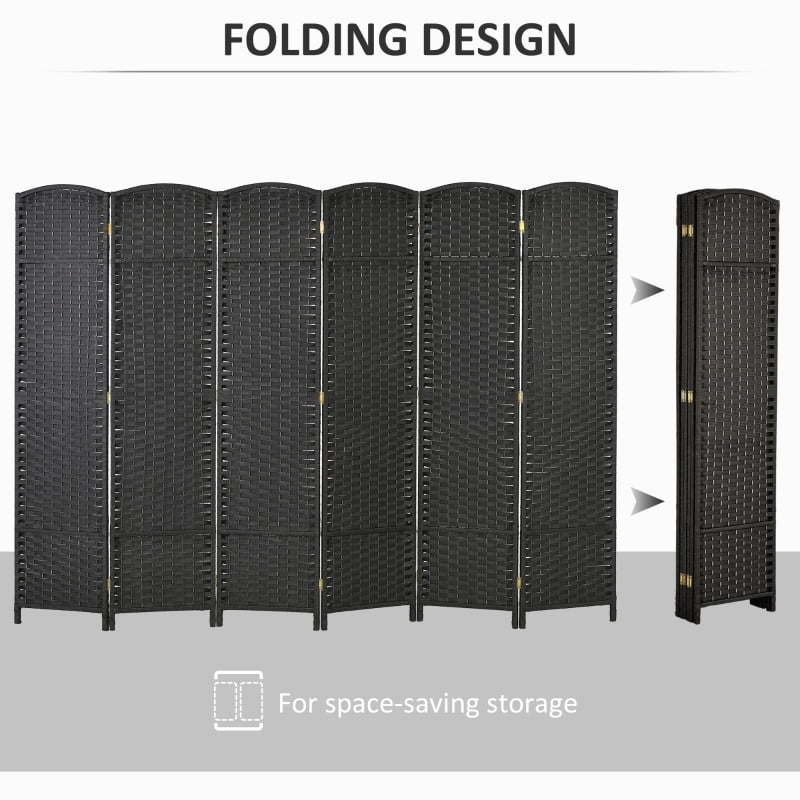 Alvantor 6-Panel Folding Privacy Screen, Freestanding Hand-Woven Room Divider for Home Office 94.5"x66.9" Black