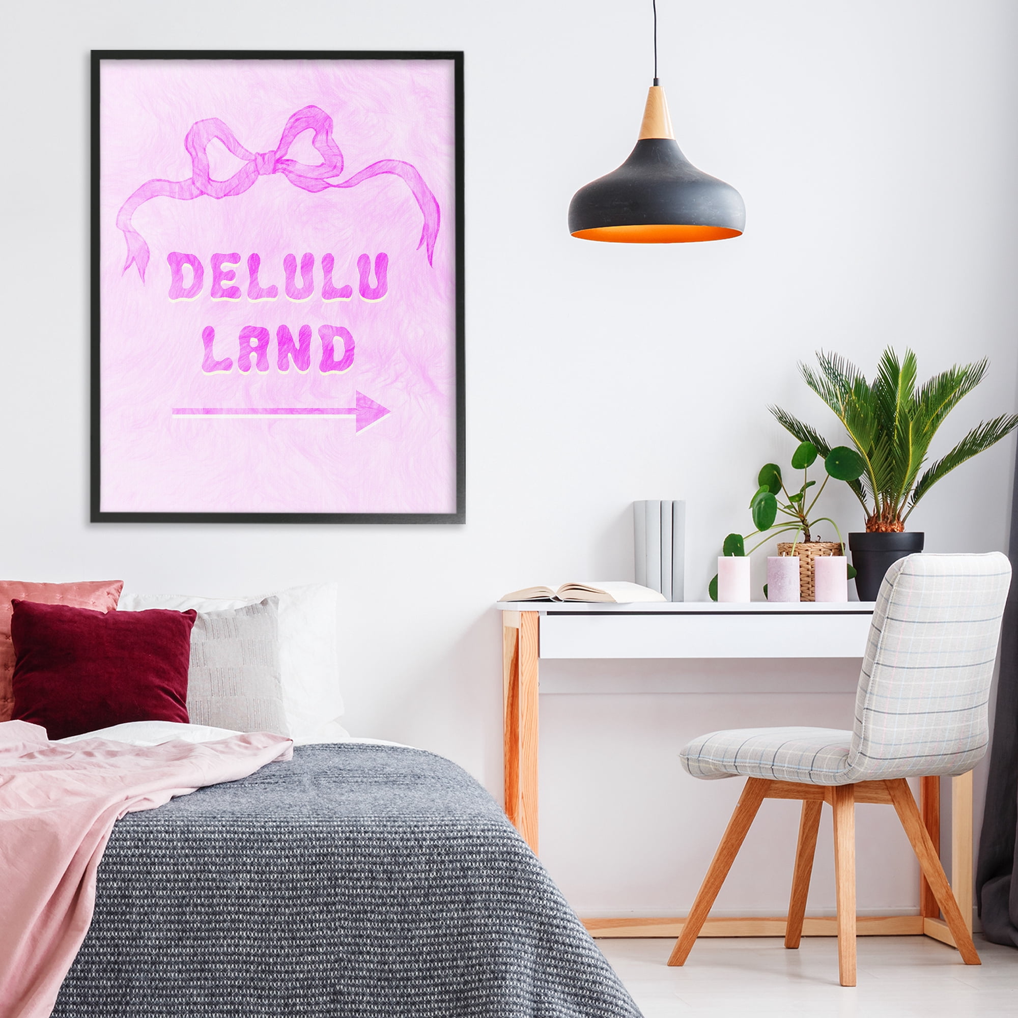 Stupell Industries Delulu Land Feminine Ribbon Black Framed Giclee Art, design by Ziwei Li