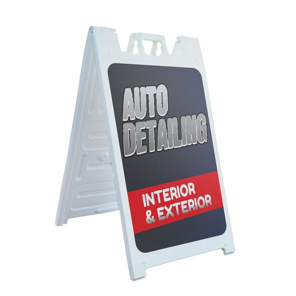 Auto Detailing  24" x 36" Double Sided A-Frame Sidewalk Sign, Includes 2 Plastic Inserts | Foldable Portable White Signicade Sandwich Board Signs