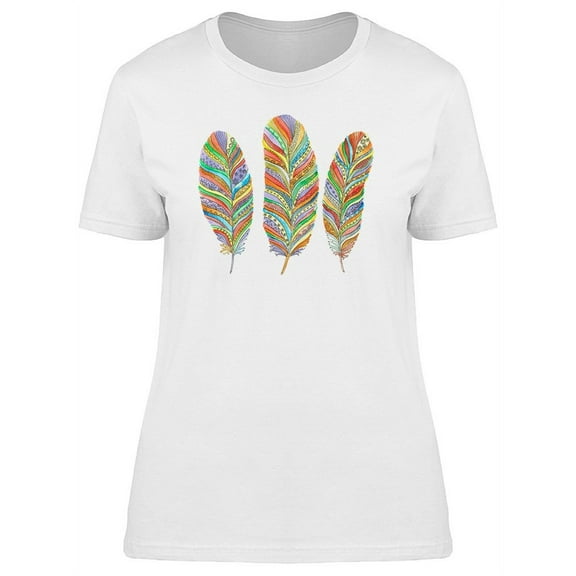 Three Rainbow Feathers T-Shirt Women -Image by Shutterstock, Female x-Large