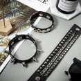 thumbnail image 4 of New 3PCS/Set Black Goth Emo Boho Bracelets For Men Women Punk Gothic Spike Rivets PU Leather Bracelet Bangles Party Jewelry Gift, 4 of 7