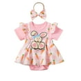 thumbnail image 1 of MIASHUI Robe Barboteuse pour Bébé Fille à Manches Courtes, Justaucorps à Volants, Ourlet de Jupe, Tenue, Rose, 6-12 Mois, 1 of 4