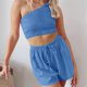 thumbnail image 4 of Mujeres Lounge Shorts Crop Tops Sin mangas Trajes de verano de dos piezas (Azul XL) FLhrweasw Para estrenar, 4 of 8