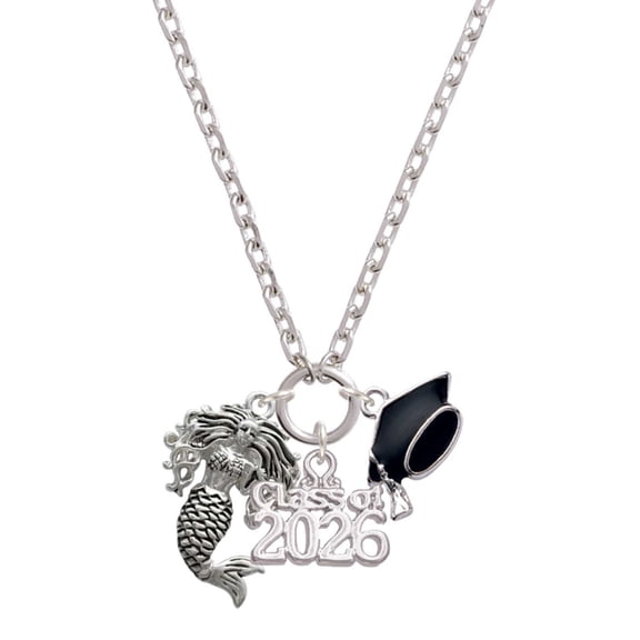 Delight Jewelry Silver-tone Mermaid - Class of 2026 Graduation Zoey Charm Necklace, 28"
