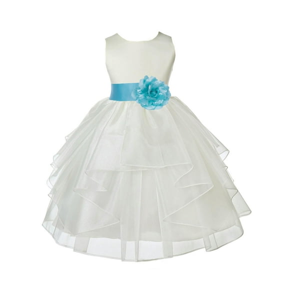 Ekidsbridal Ivory Spa Blue Shimmering Organza Flower Girl Dresses for Toddlers Junior Bridesmaid Beauty Pageant Christening Gown 4613S 2