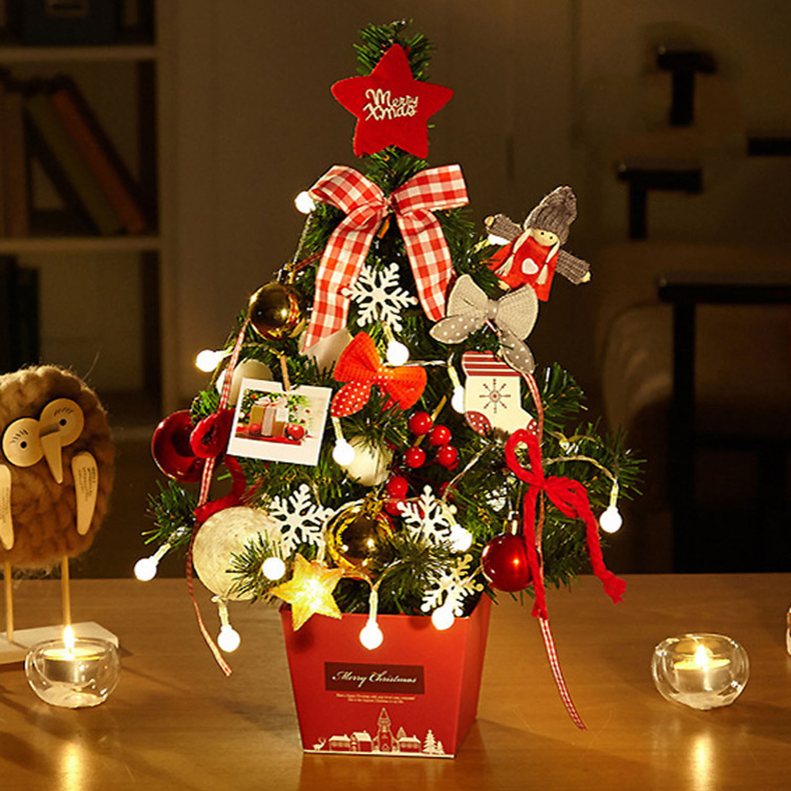 STEADY Tabletop Mini Christmas Tree Set DIY Christmas Tree Decorations With String Light