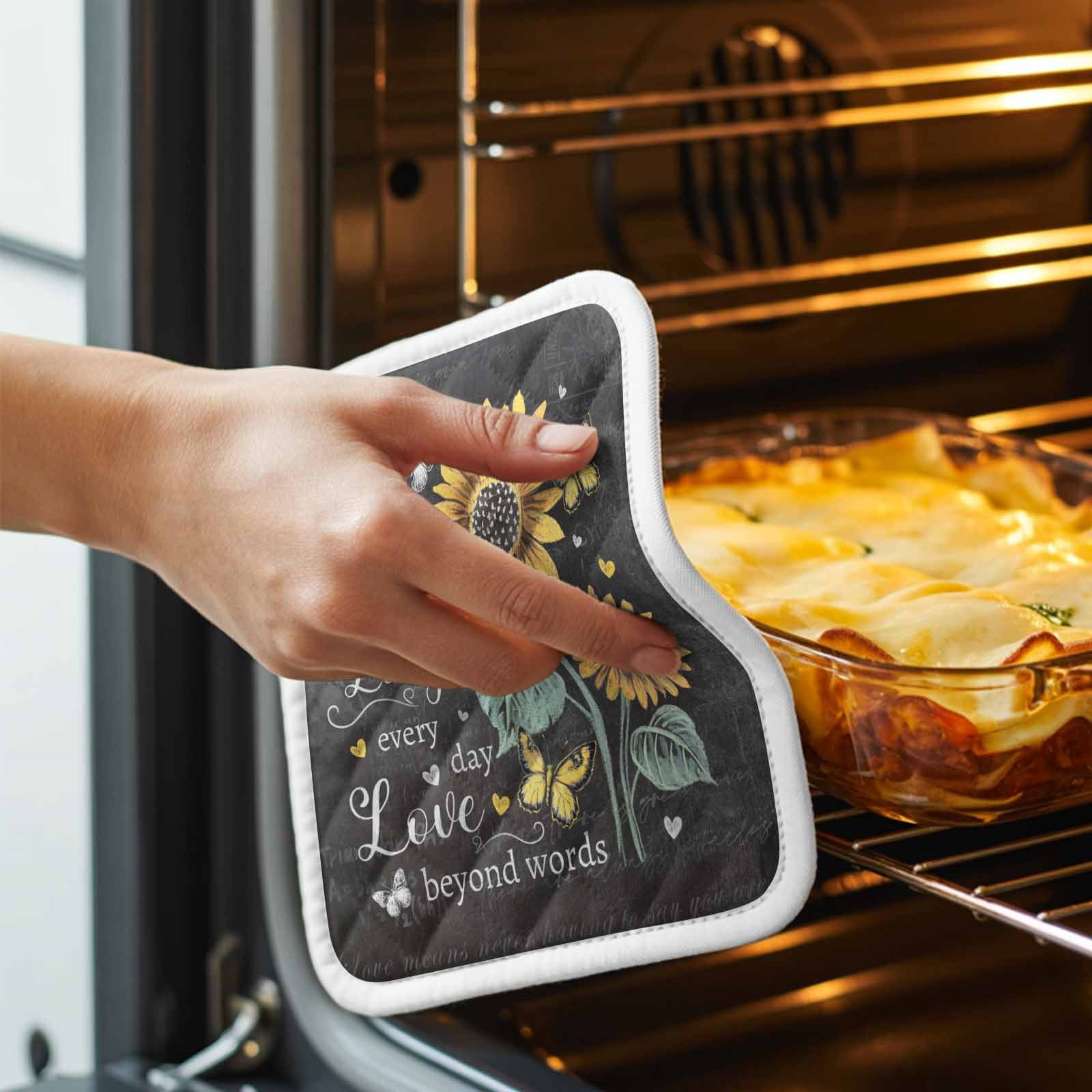 Retro Sunflower Pot Holders for Kitchen Heatproof Potholder, 5 Pack Spring Summer Farmhouse Floral Butterfly Hot Pads Multipurpose Oven Pads Cloth Potholders Trivet for Cooking Baking
