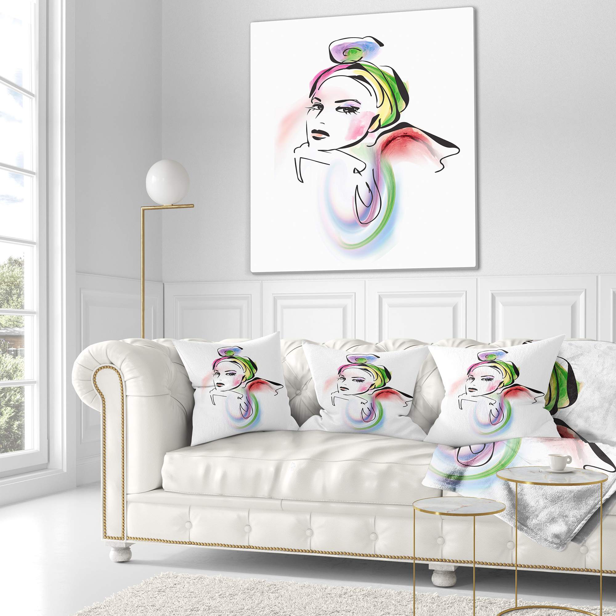 Designart Drawing Portrait of Woman - Abstract Throw Pillow - 18x18