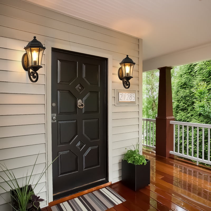 2-Pack Outdoor Wall Lantern Lights – Vintage Black Metal Sconce Exterior Lighting Fixtures for Porch, Patio, Garden, Entryway (E26 Base, Bulbs Not Included)